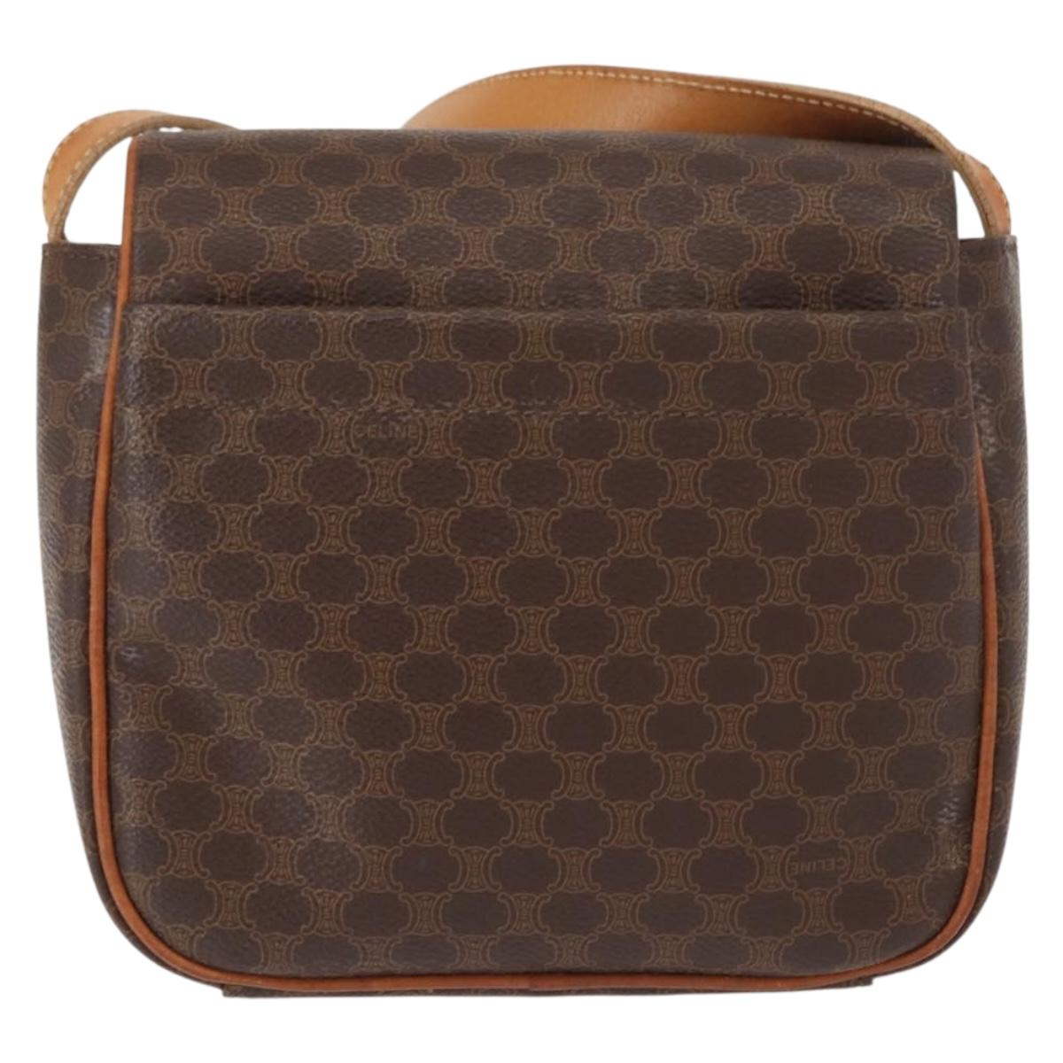 CELINE Macadam Canvas Shoulder Bag PVC Leather Brown Gold Auth gh1088