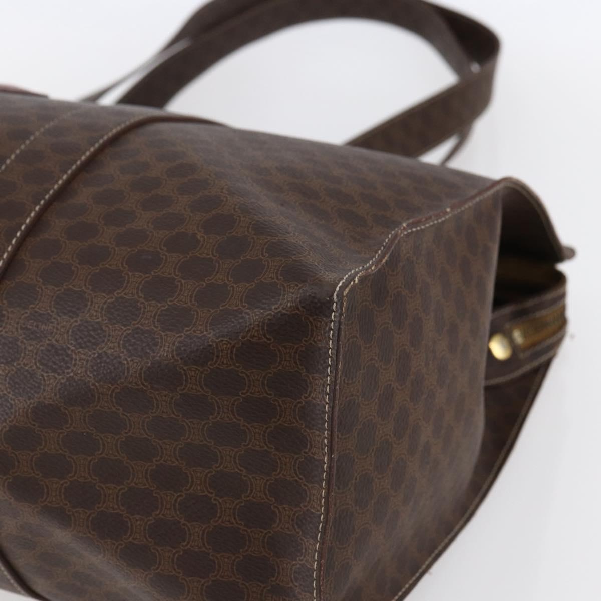 CELINE Macadam Canvas Tote Bag PVC Leather Brown Gold Auth gh1091