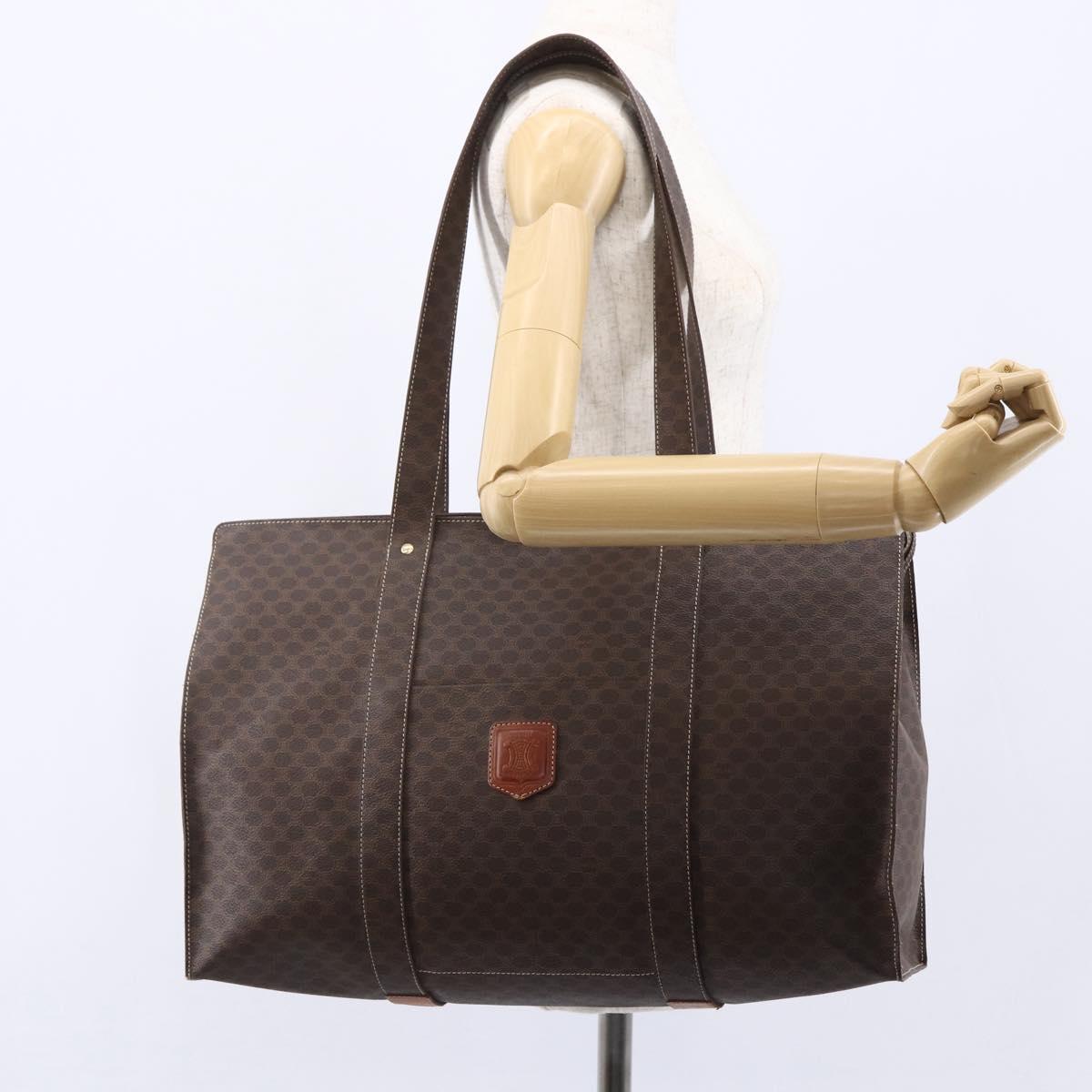 CELINE Macadam Canvas Tote Bag PVC Leather Brown Gold Auth gh1091