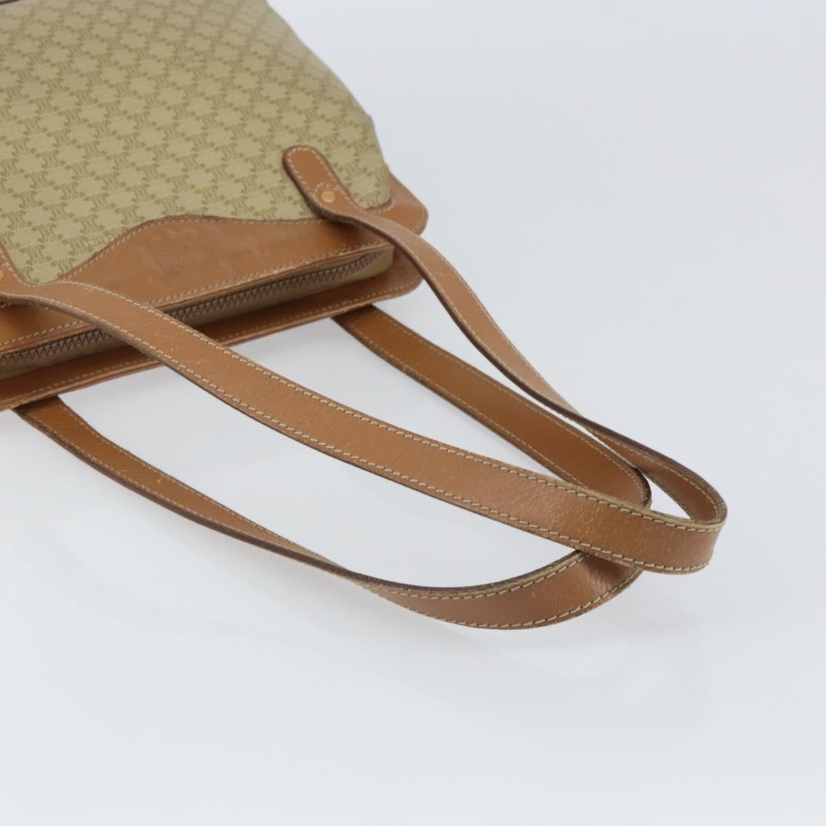 CELINE Macadam Canvas Shoulder Bag PVC Beige Gold Auth gh1093