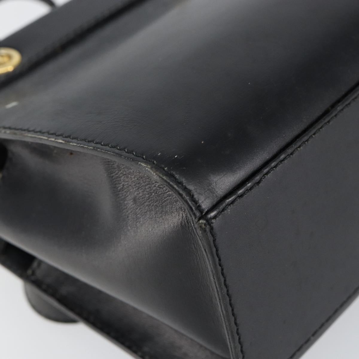 CELINE Hand Bag Leather 2way Black Gold Auth gh1095