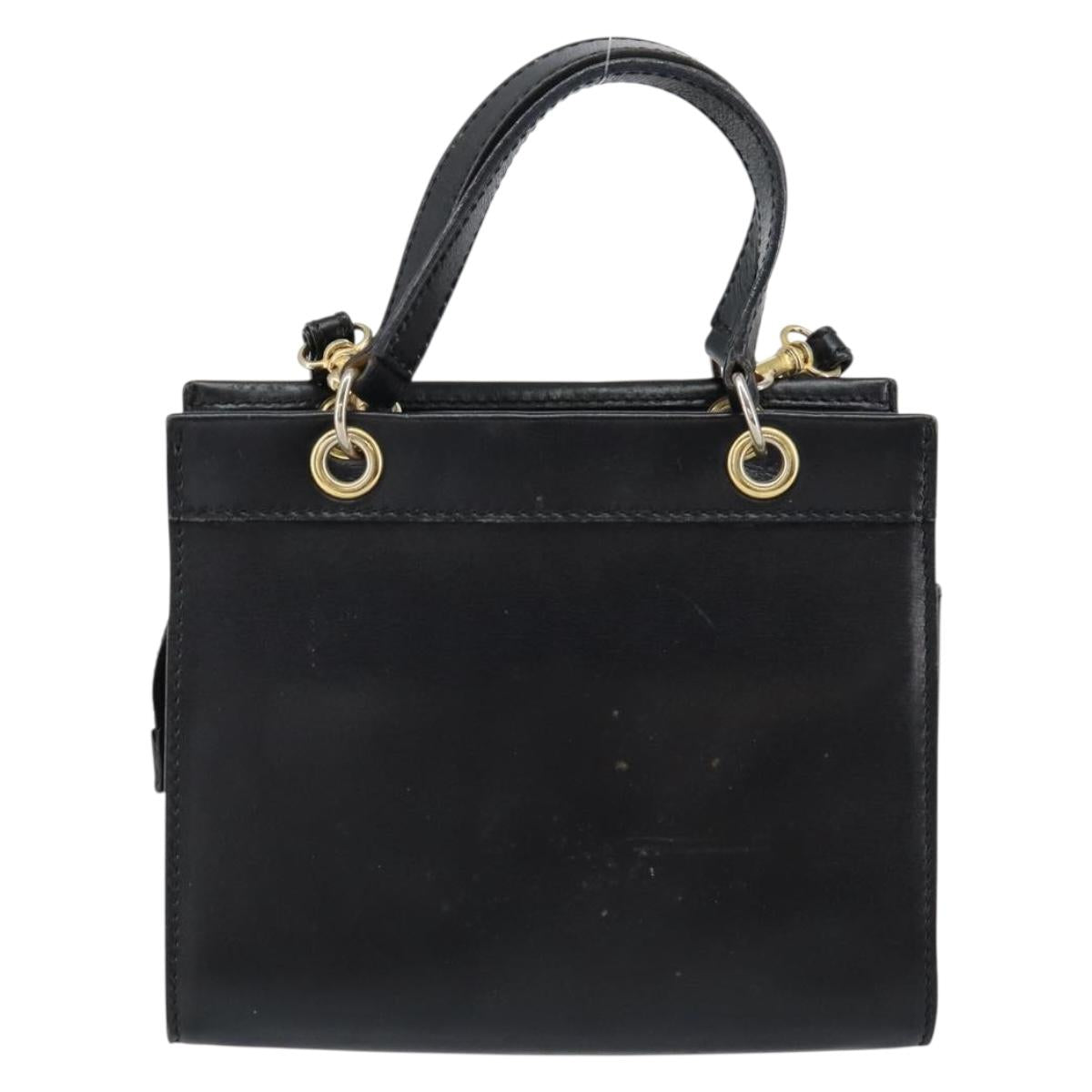 CELINE Hand Bag Leather 2way Black Gold Auth gh1095