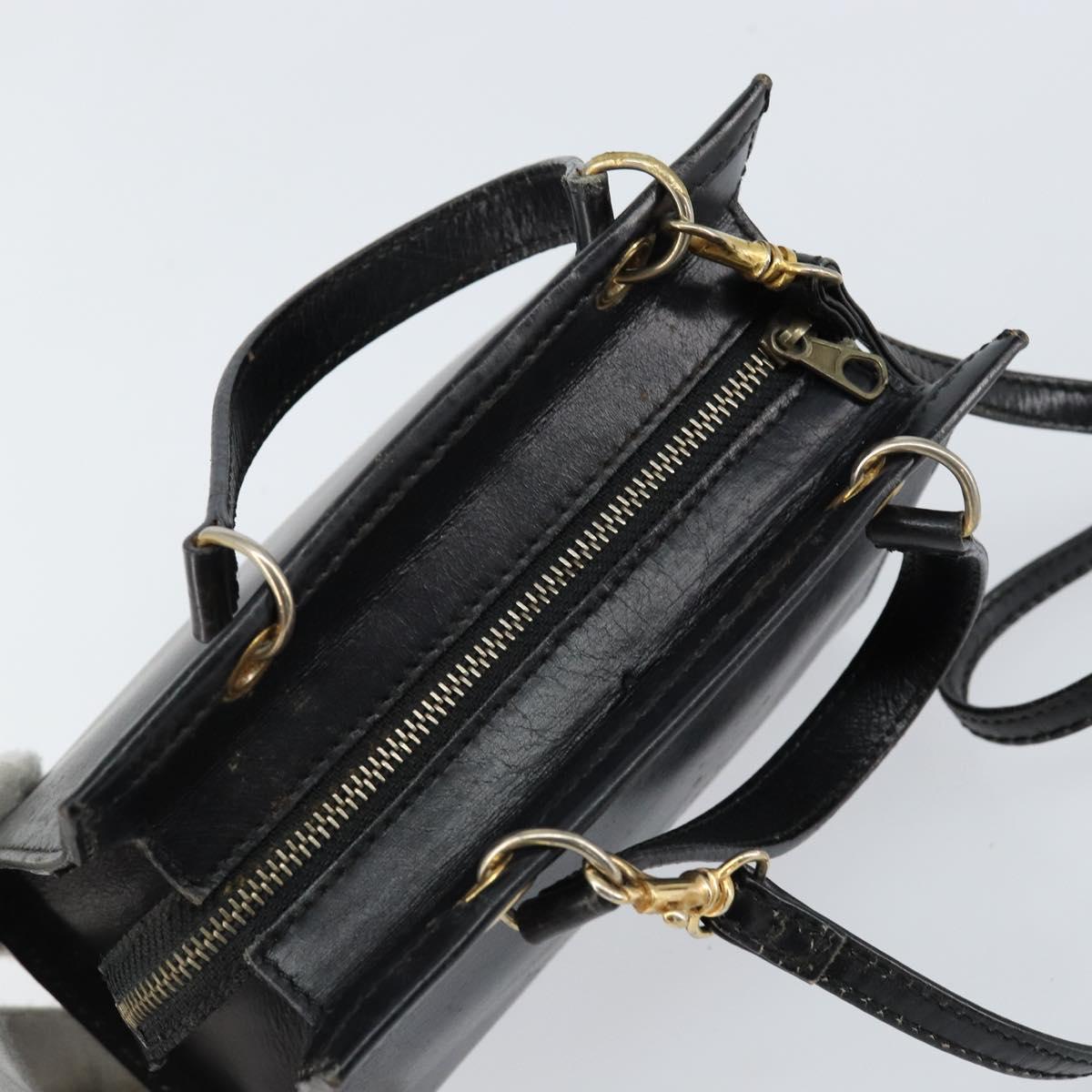 CELINE Hand Bag Leather 2way Black Gold Auth gh1095