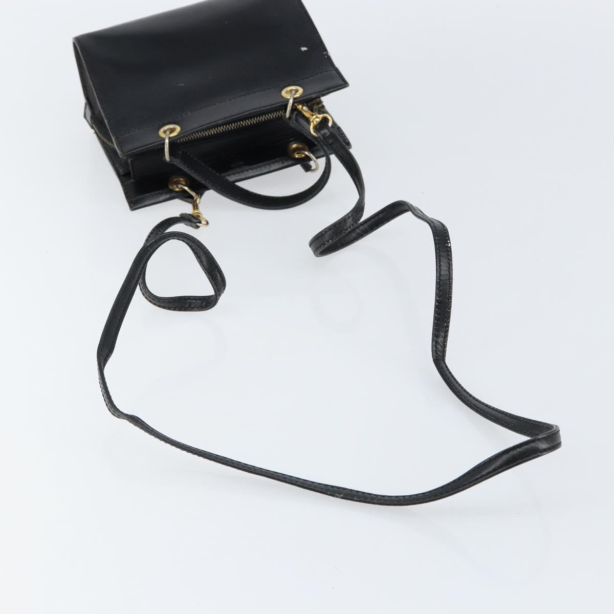 CELINE Hand Bag Leather 2way Black Gold Auth gh1095