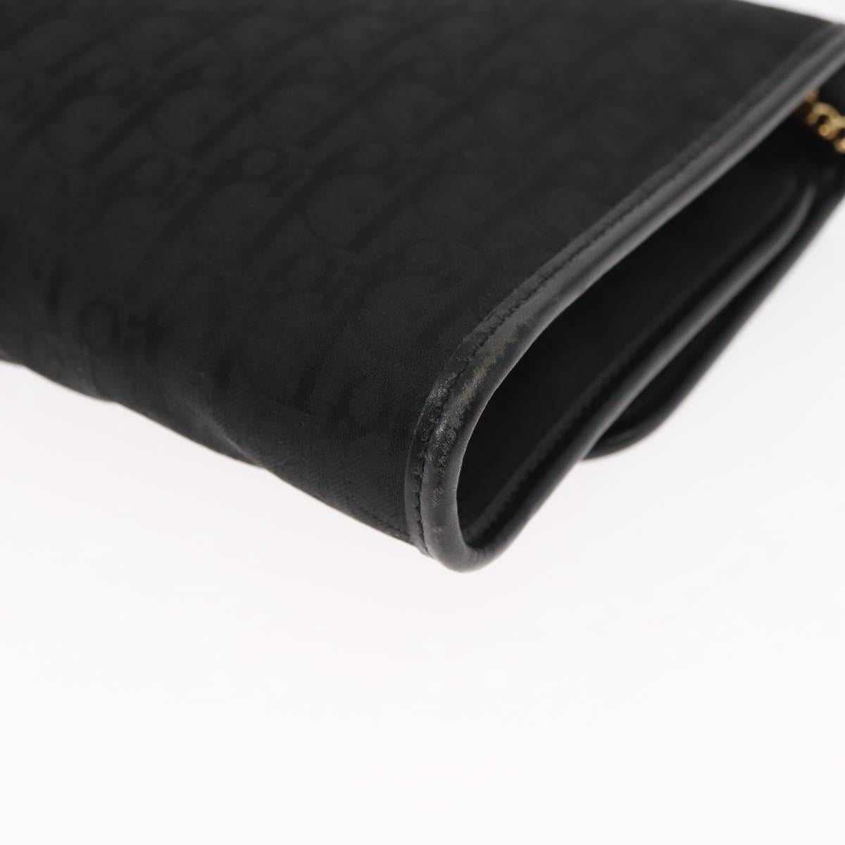 Christian Dior Trotter Canvas Chain Shoulder Bag Black Gold Auth gh1096