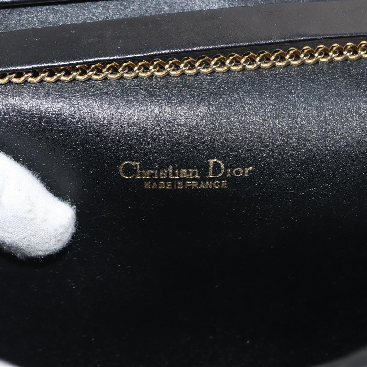 Christian Dior Trotter Canvas Chain Shoulder Bag Black Gold Auth gh1096