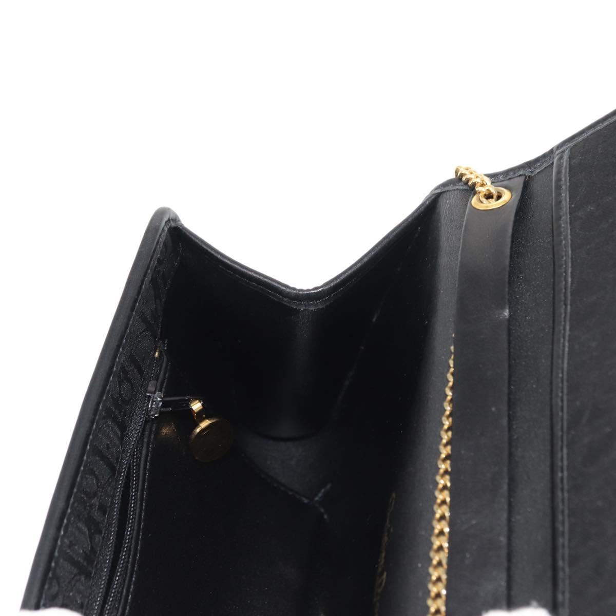 Christian Dior Trotter Canvas Chain Shoulder Bag Black Gold Auth gh1096