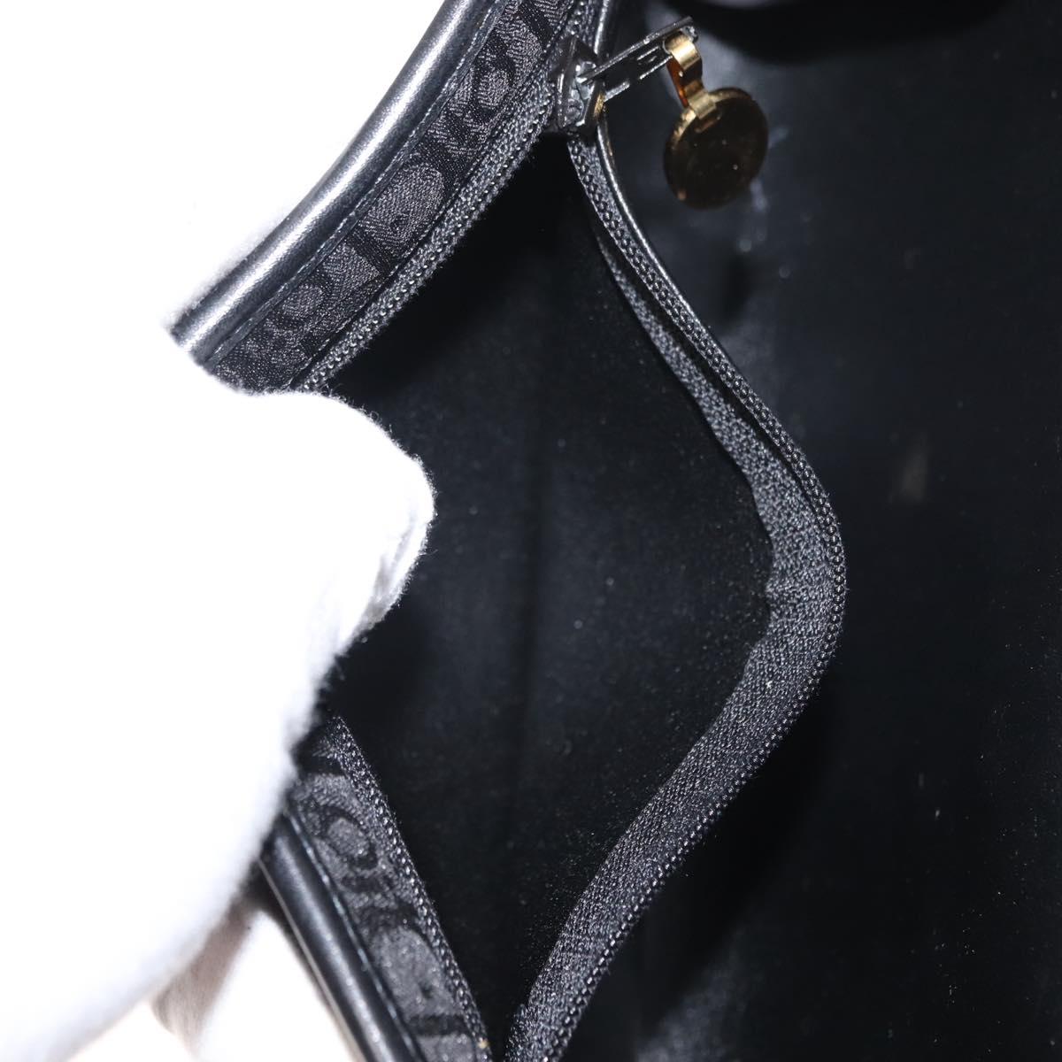 Christian Dior Trotter Canvas Chain Shoulder Bag Black Gold Auth gh1096