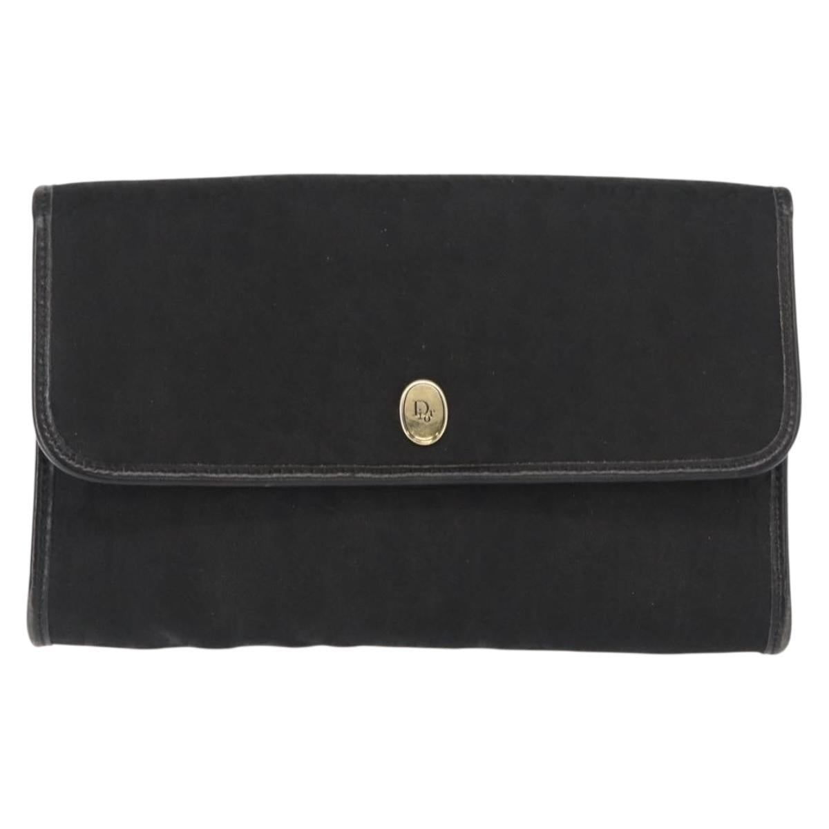 Christian Dior Trotter Canvas Chain Shoulder Bag Black Gold Auth gh1096