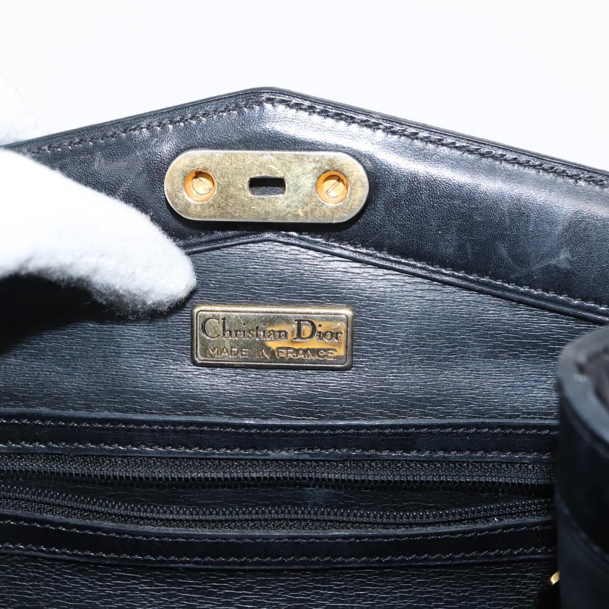 Christian Dior Shoulder Bag Leather Black Gold Auth gh1097