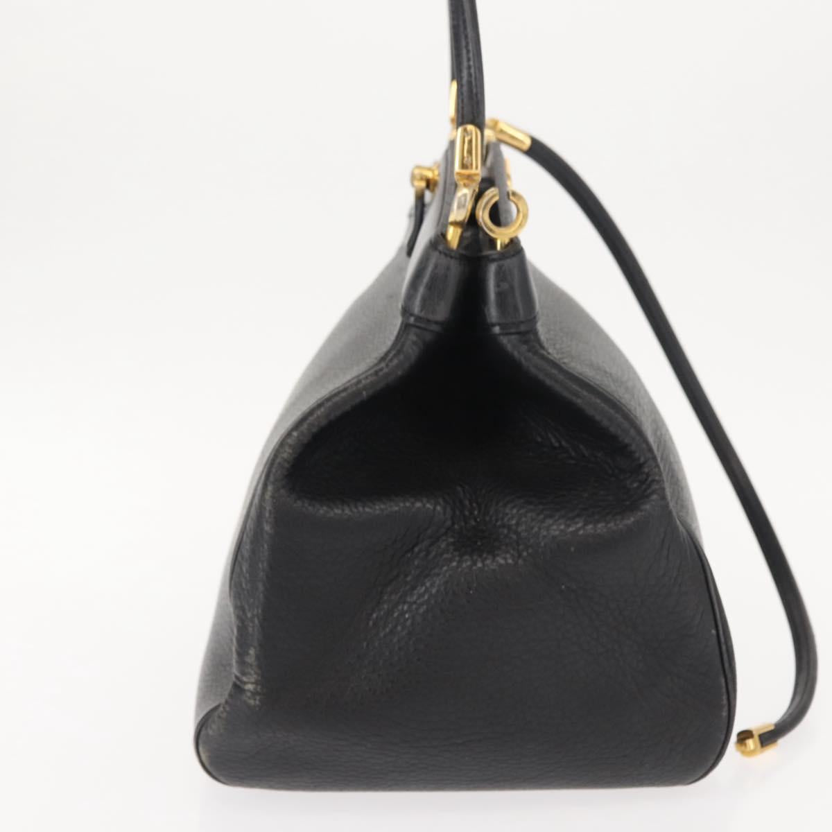 Christian Dior Shoulder Bag Leather Black Gold Auth gh1097