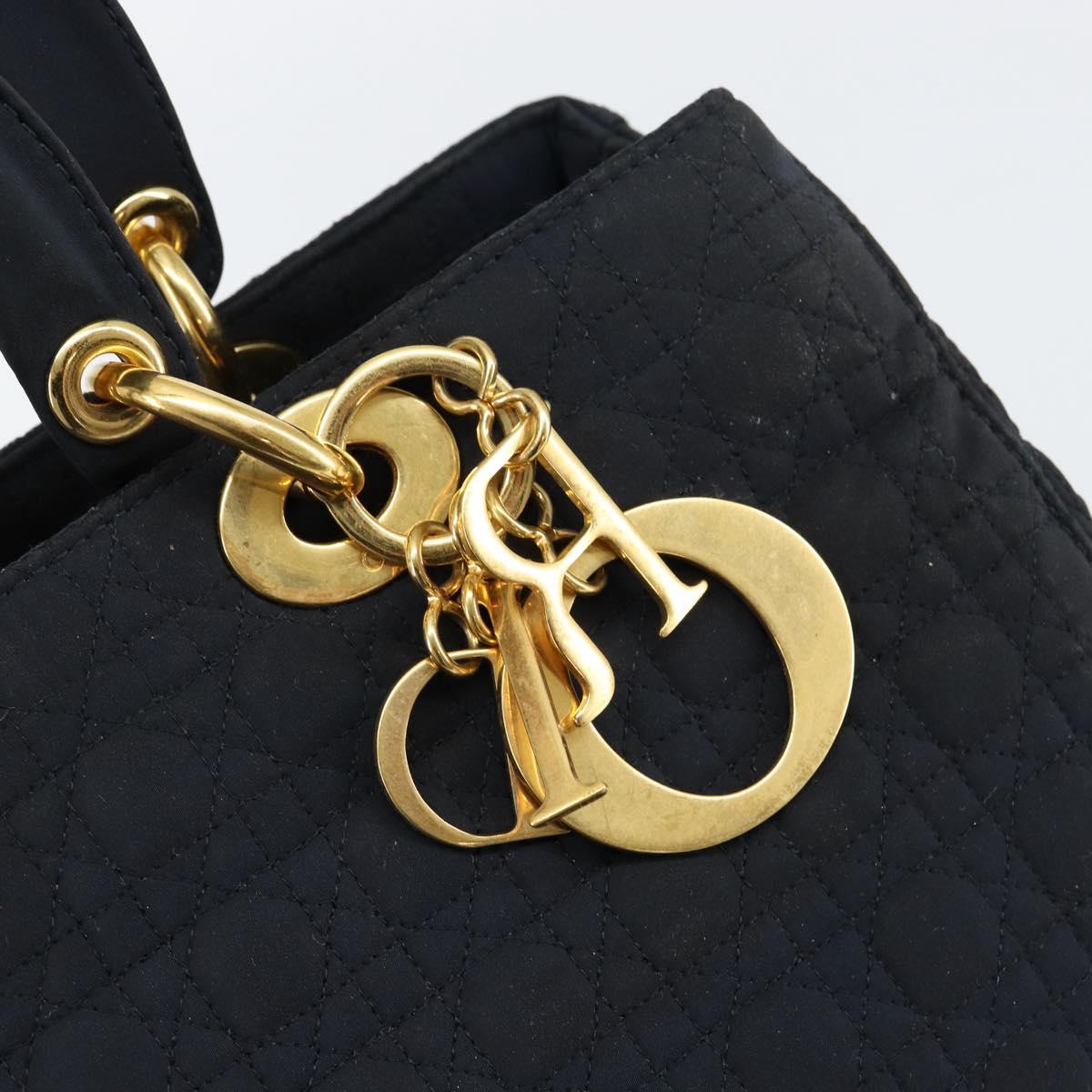 Christian Dior Canage Hand Bag Nylon Navy Gold Auth gh1098