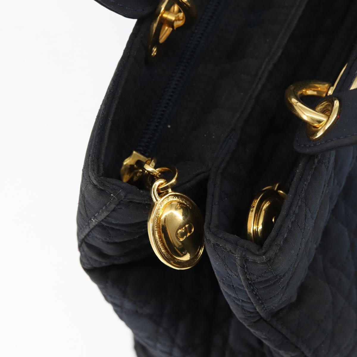 Christian Dior Canage Hand Bag Nylon Navy Gold Auth gh1098