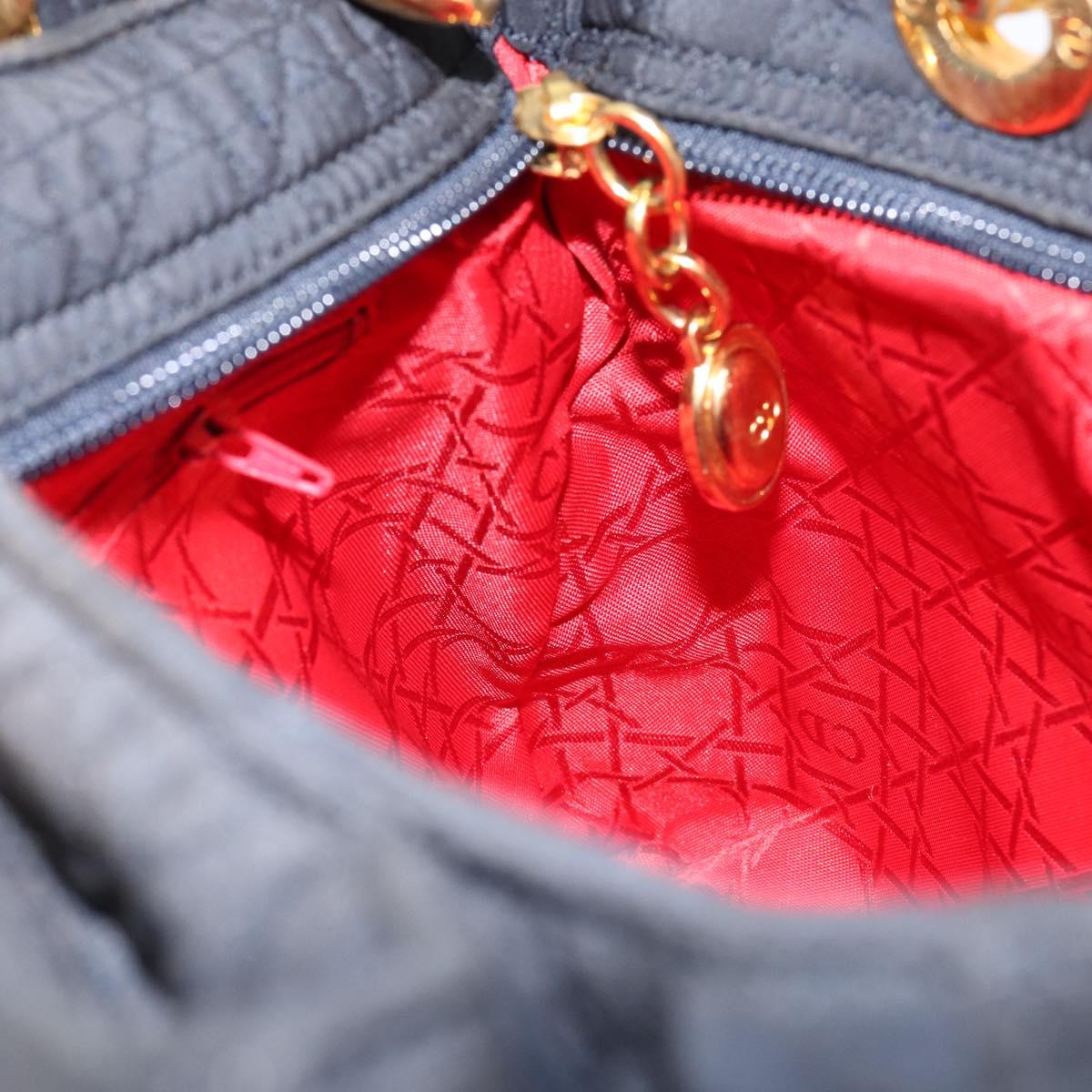 Christian Dior Canage Hand Bag Nylon Navy Gold Auth gh1098