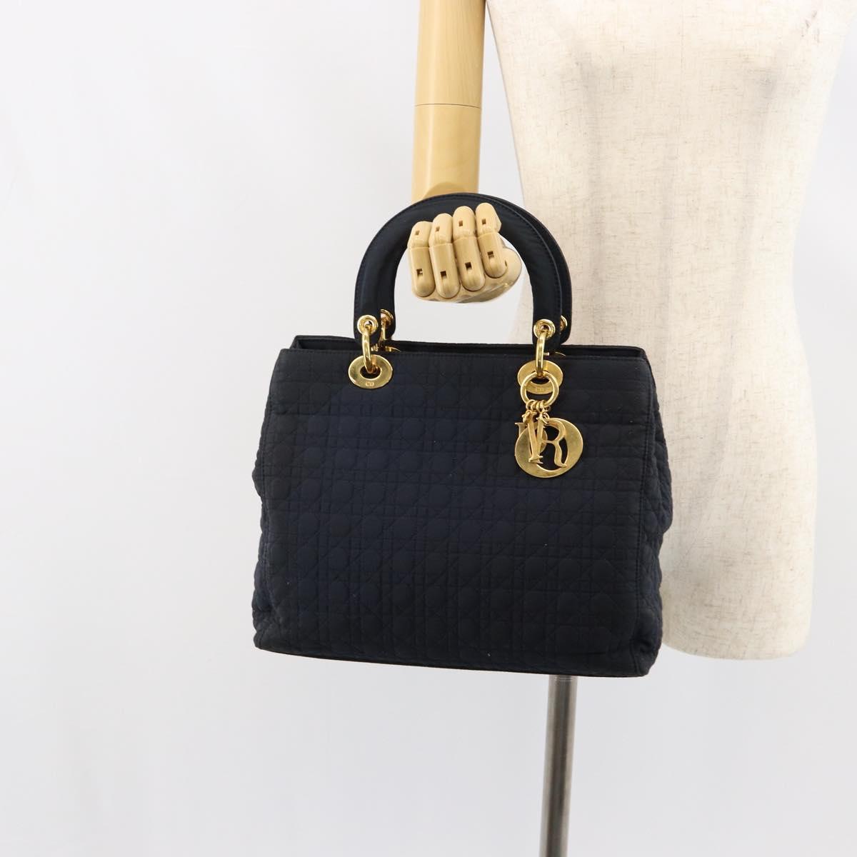 Christian Dior Canage Hand Bag Nylon Navy Gold Auth gh1098