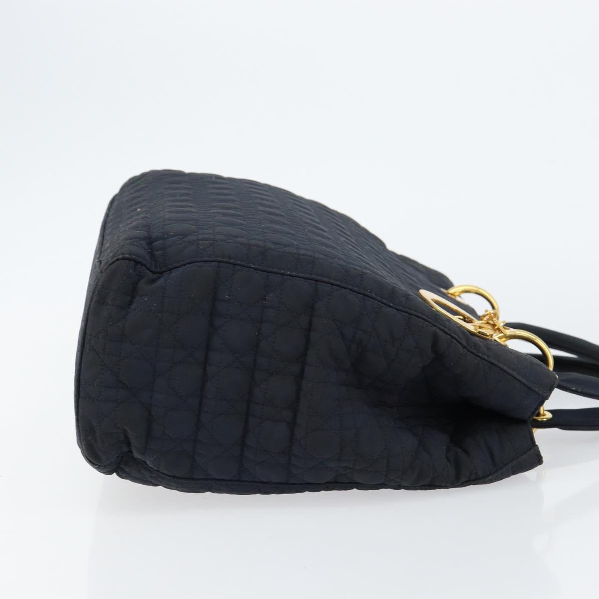 Christian Dior Canage Hand Bag Nylon Navy Gold Auth gh1098