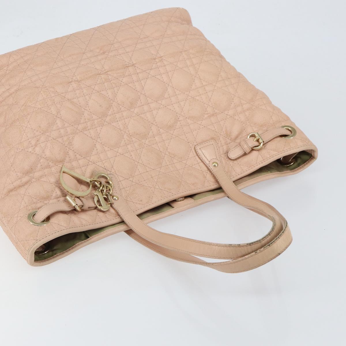 Christian Dior Canage Tote Bag Coated Canvas Pink Gold Auth gh1099