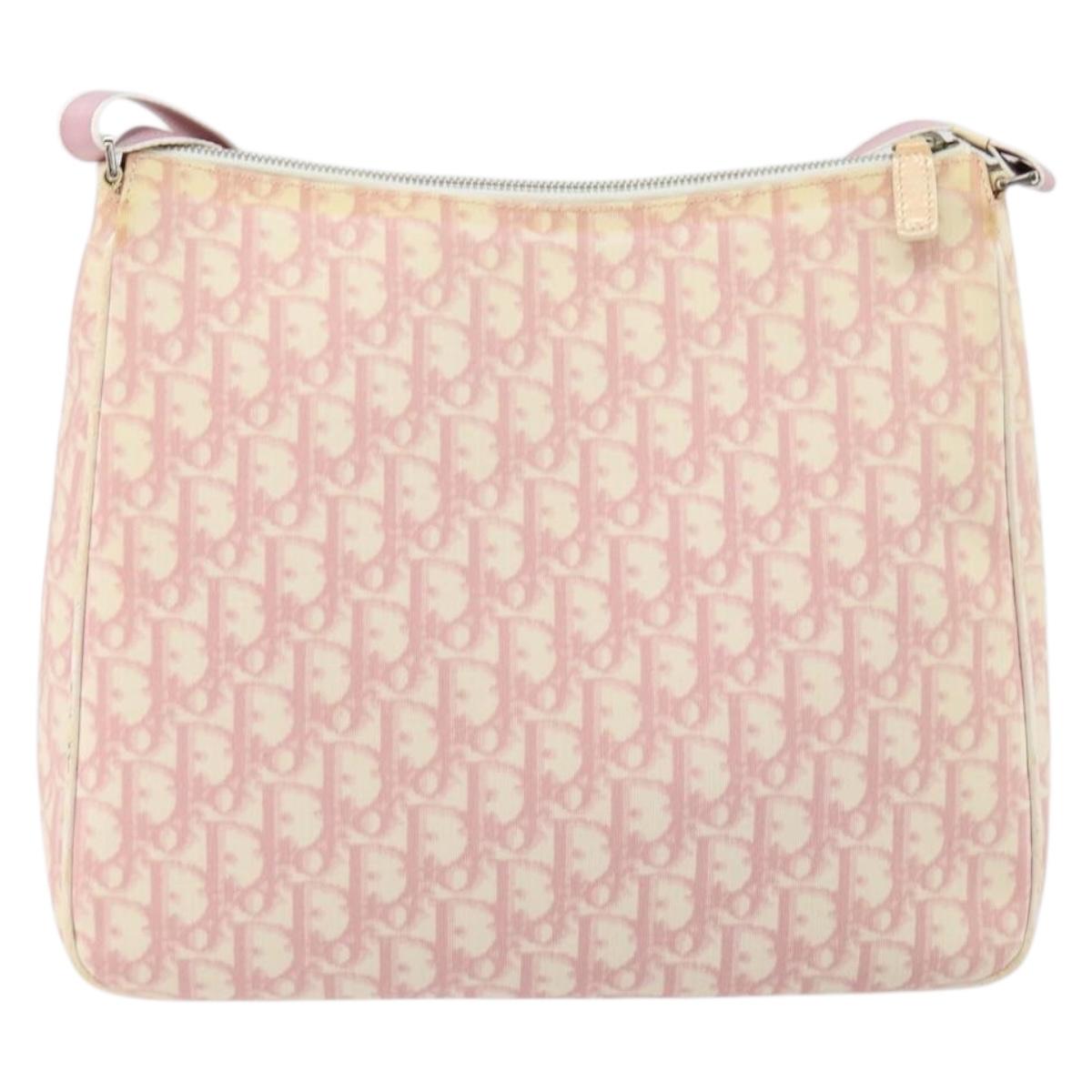 Christian Dior Trotter Canvas Shoulder Bag PVC Pink Silver Auth gh1100