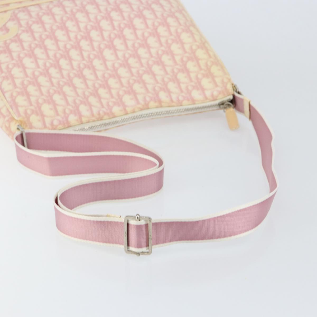 Christian Dior Trotter Canvas Shoulder Bag PVC Pink Silver Auth gh1100
