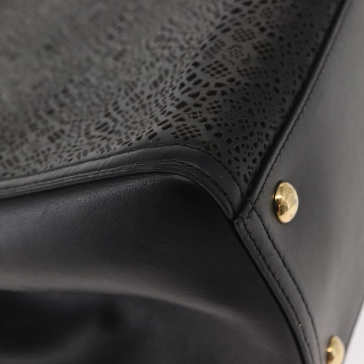 Salvatore Ferragamo Vala Chain Tote Bag Leather Black Gold Auth gh1102