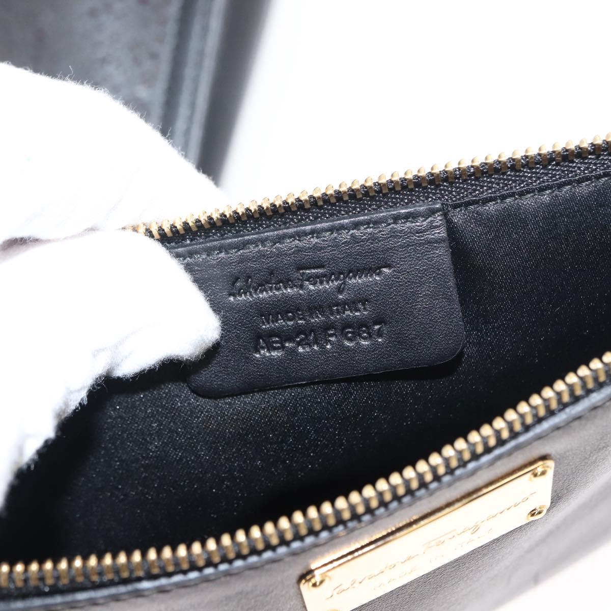 Salvatore Ferragamo Vala Chain Tote Bag Leather Black Gold Auth gh1102