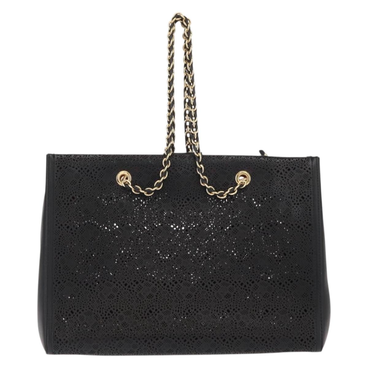 Salvatore Ferragamo Vala Chain Tote Bag Leather Black Gold Auth gh1102