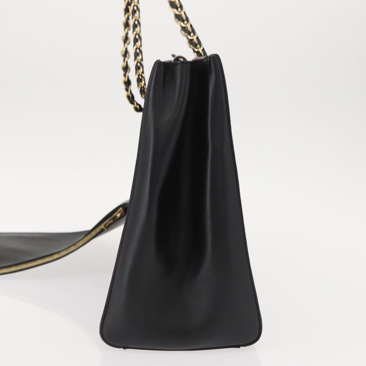 Salvatore Ferragamo Vala Chain Tote Bag Leather Black Gold Auth gh1102