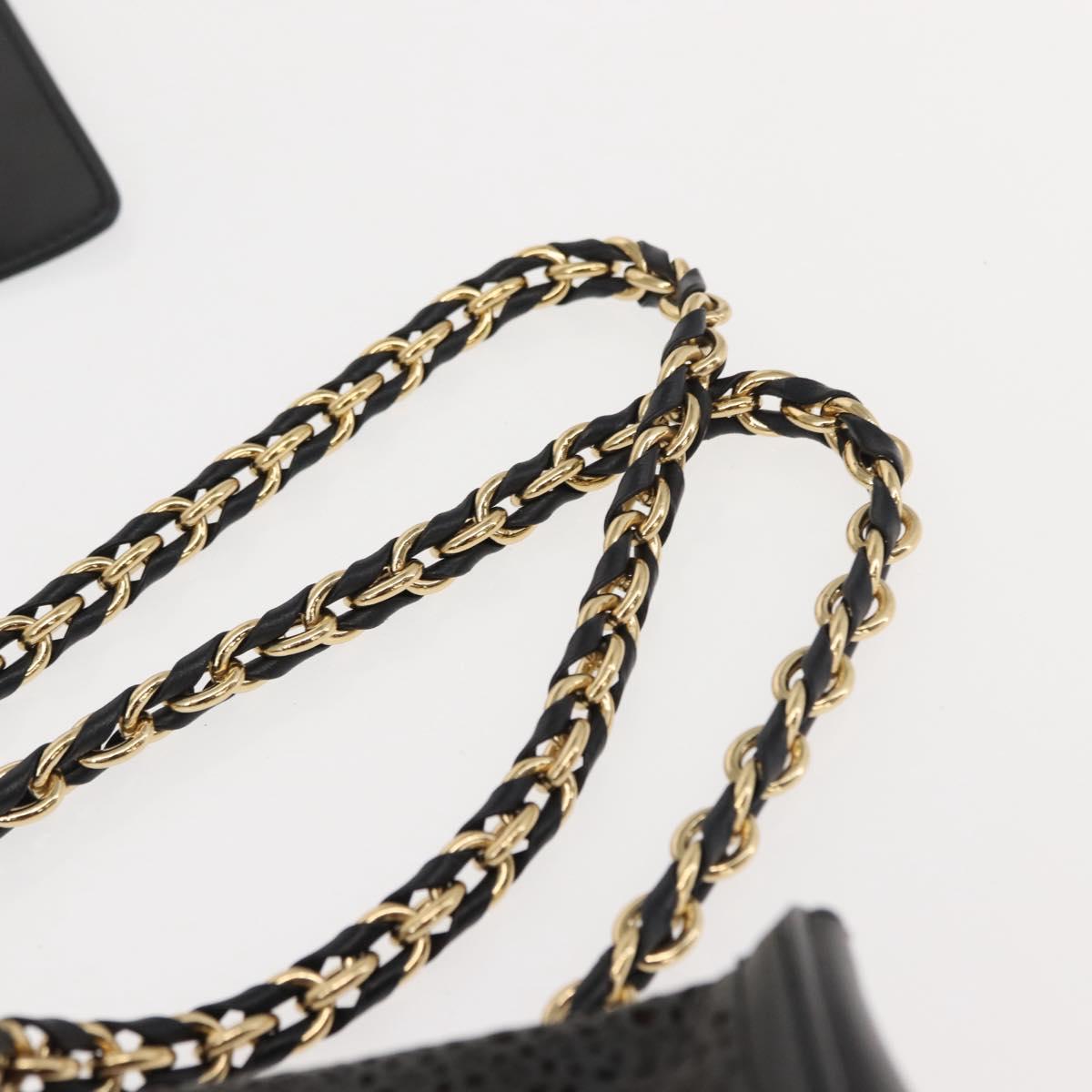 Salvatore Ferragamo Vala Chain Tote Bag Leather Black Gold Auth gh1102