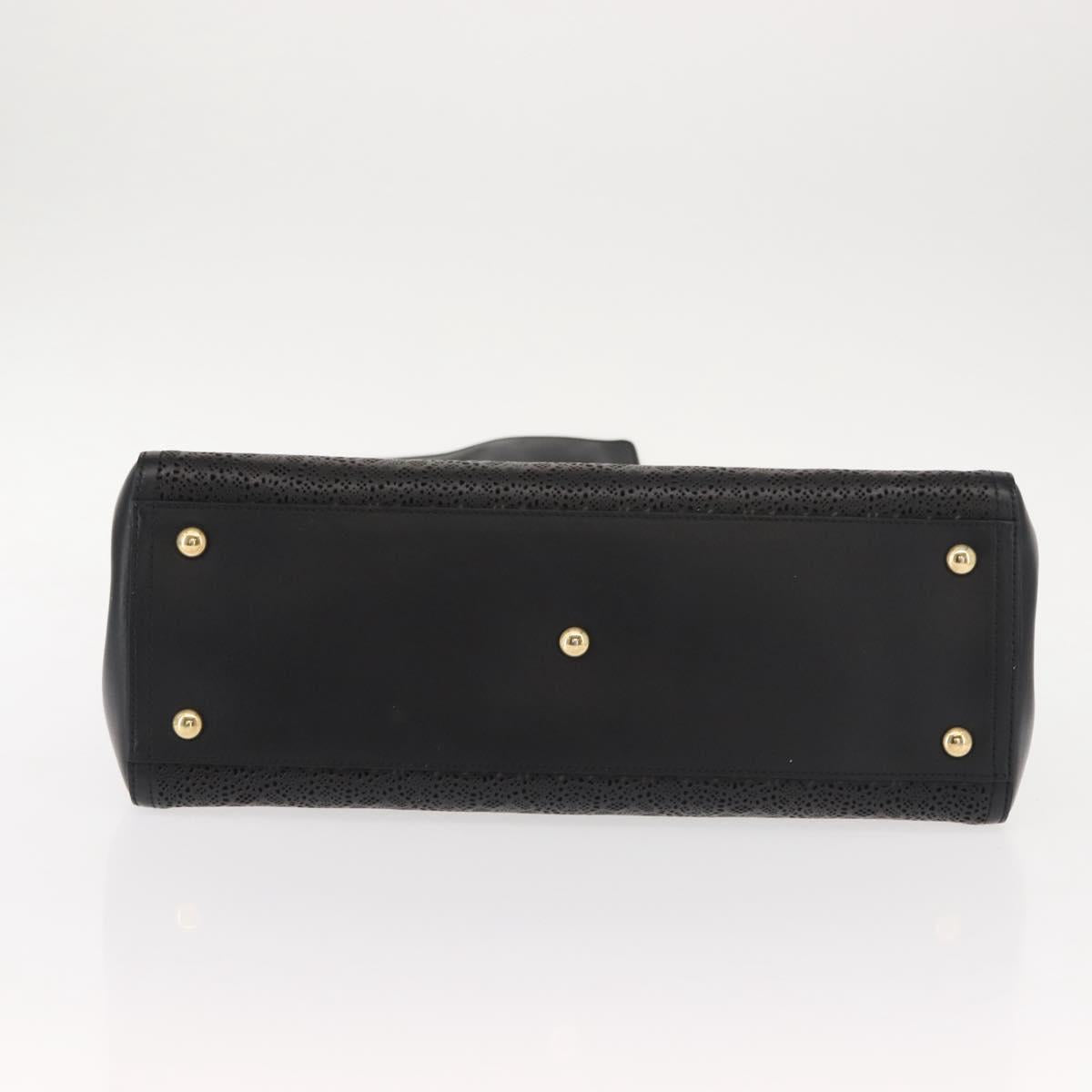 Salvatore Ferragamo Vala Chain Tote Bag Leather Black Gold Auth gh1102