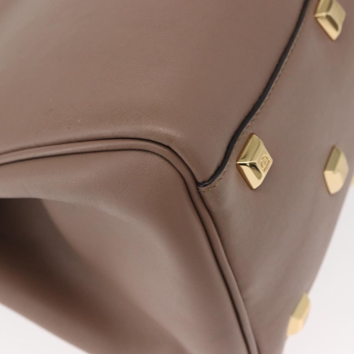 Salvatore Ferragamo Gancini Hand Bag Leather 2way Beige Gold Auth gh1103