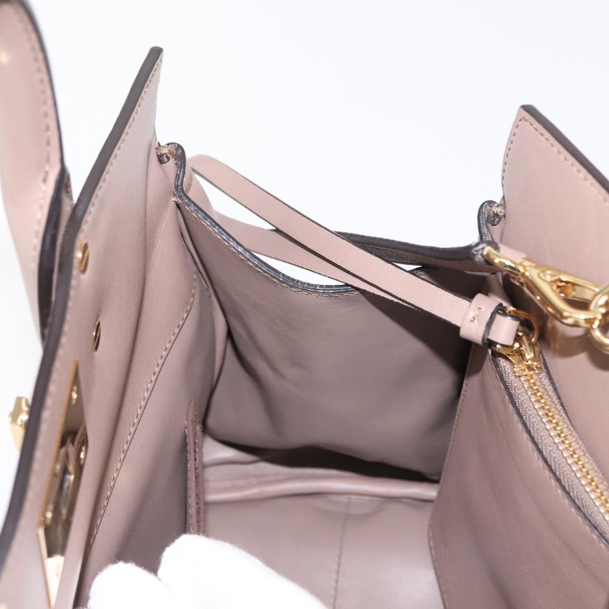 Salvatore Ferragamo Gancini Hand Bag Leather 2way Beige Gold Auth gh1103