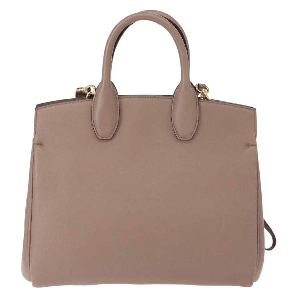 Salvatore Ferragamo Gancini Hand Bag Leather 2way Beige Gold Auth gh1103