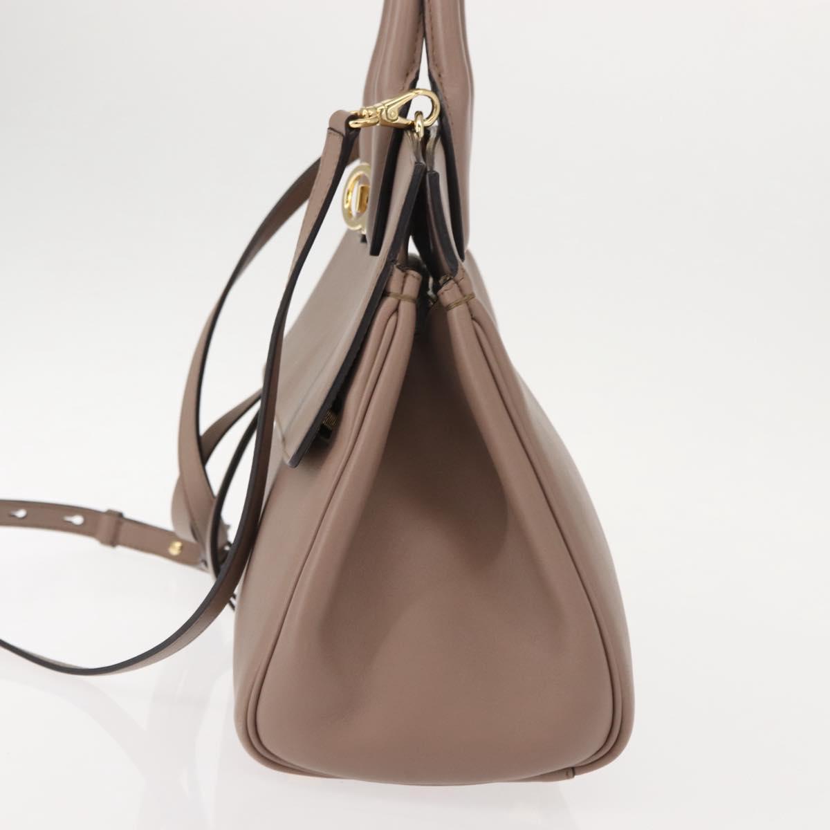 Salvatore Ferragamo Gancini Hand Bag Leather 2way Beige Gold Auth gh1103