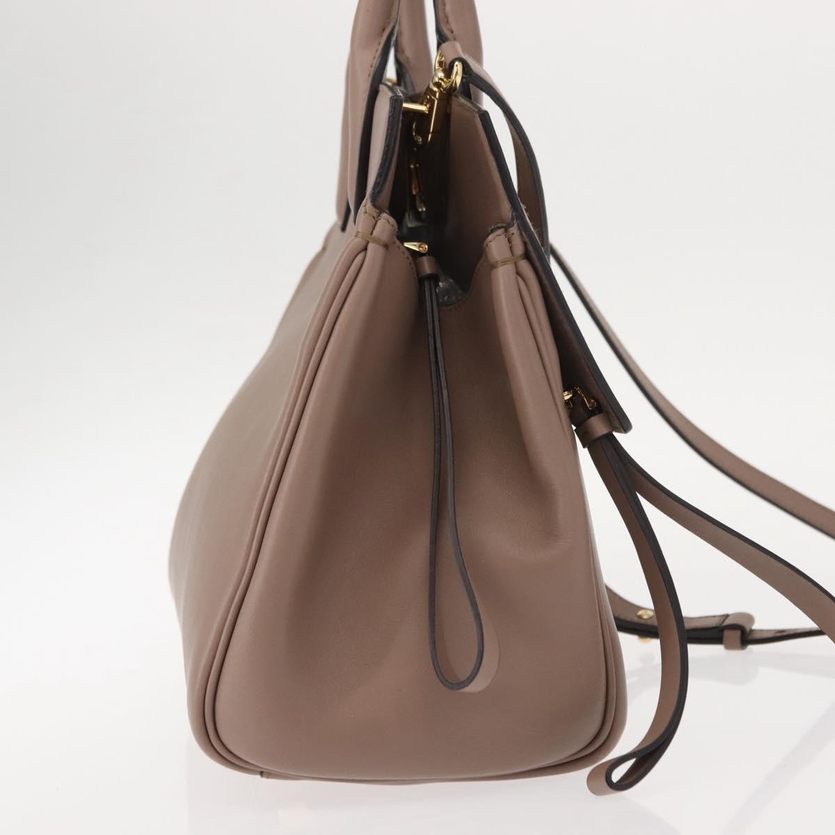 Salvatore Ferragamo Gancini Hand Bag Leather 2way Beige Gold Auth gh1103