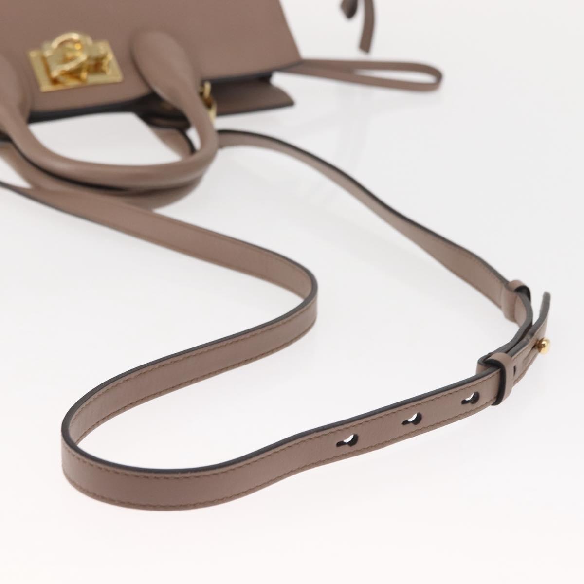 Salvatore Ferragamo Gancini Hand Bag Leather 2way Beige Gold Auth gh1103