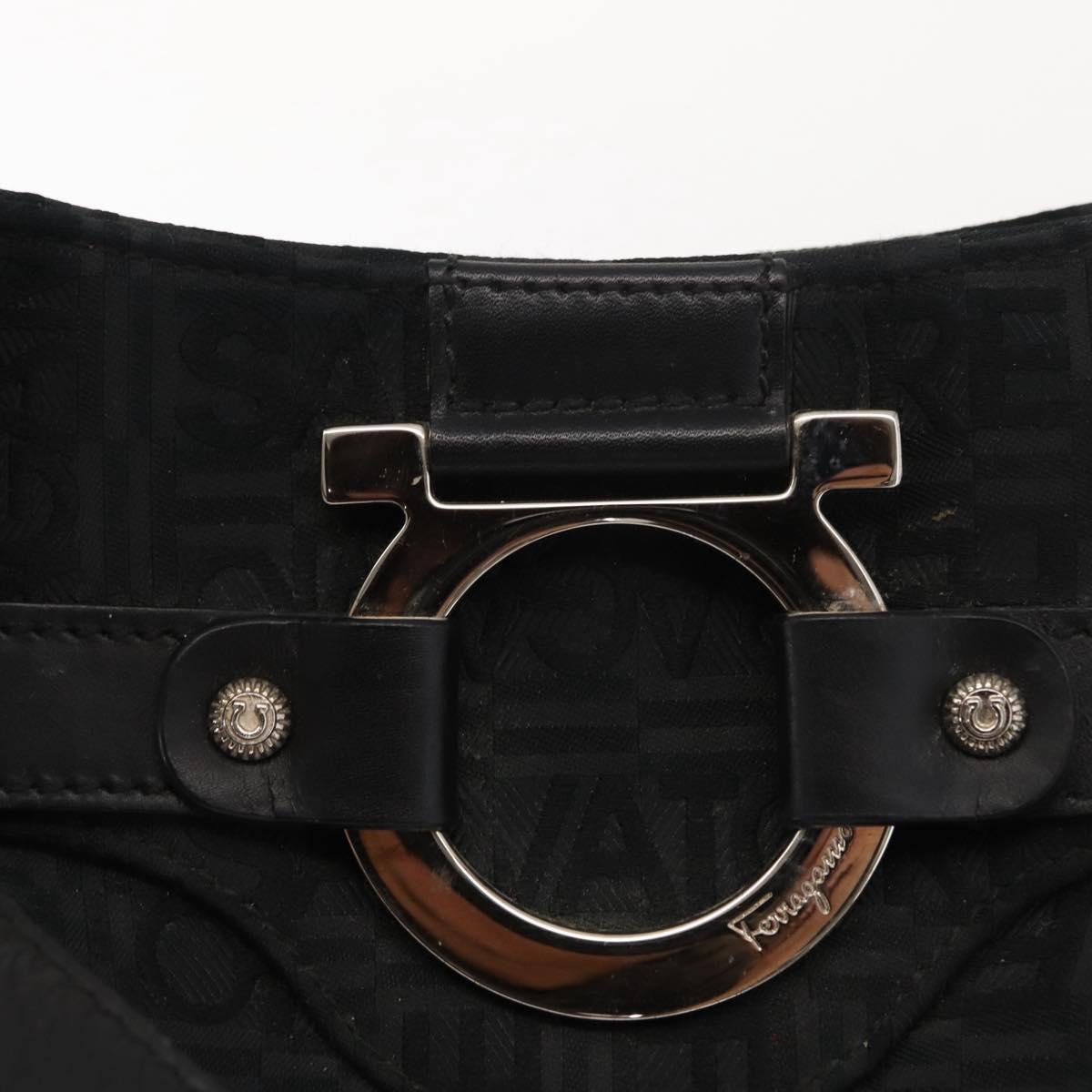 Salvatore Ferragamo Gancini Tote Bag Canvas Black Silver Auth gh1104