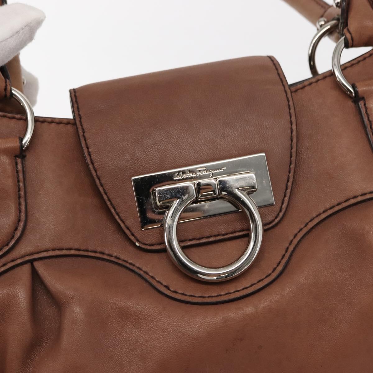 Salvatore Ferragamo Gancini Tote Bag Suede Beige Silver Auth gh1105