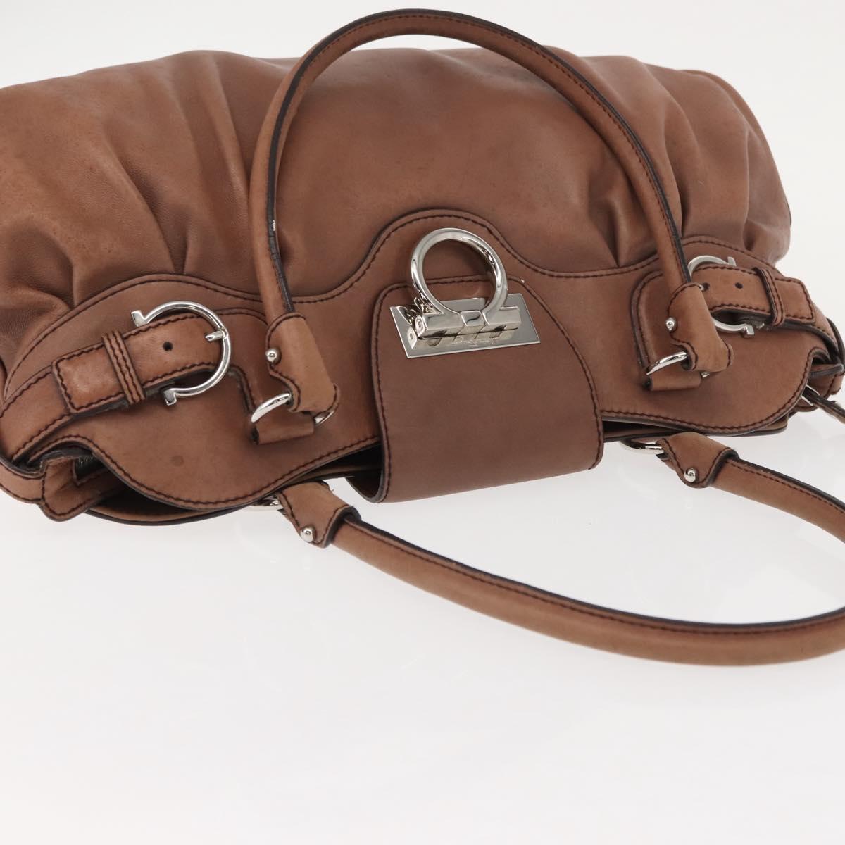 Salvatore Ferragamo Gancini Tote Bag Suede Beige Silver Auth gh1105