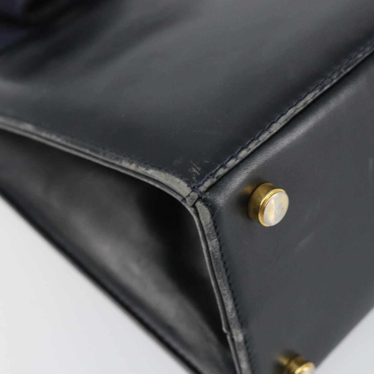 Salvatore Ferragamo Vala Hand Bag Leather Navy Gold Auth gh1106