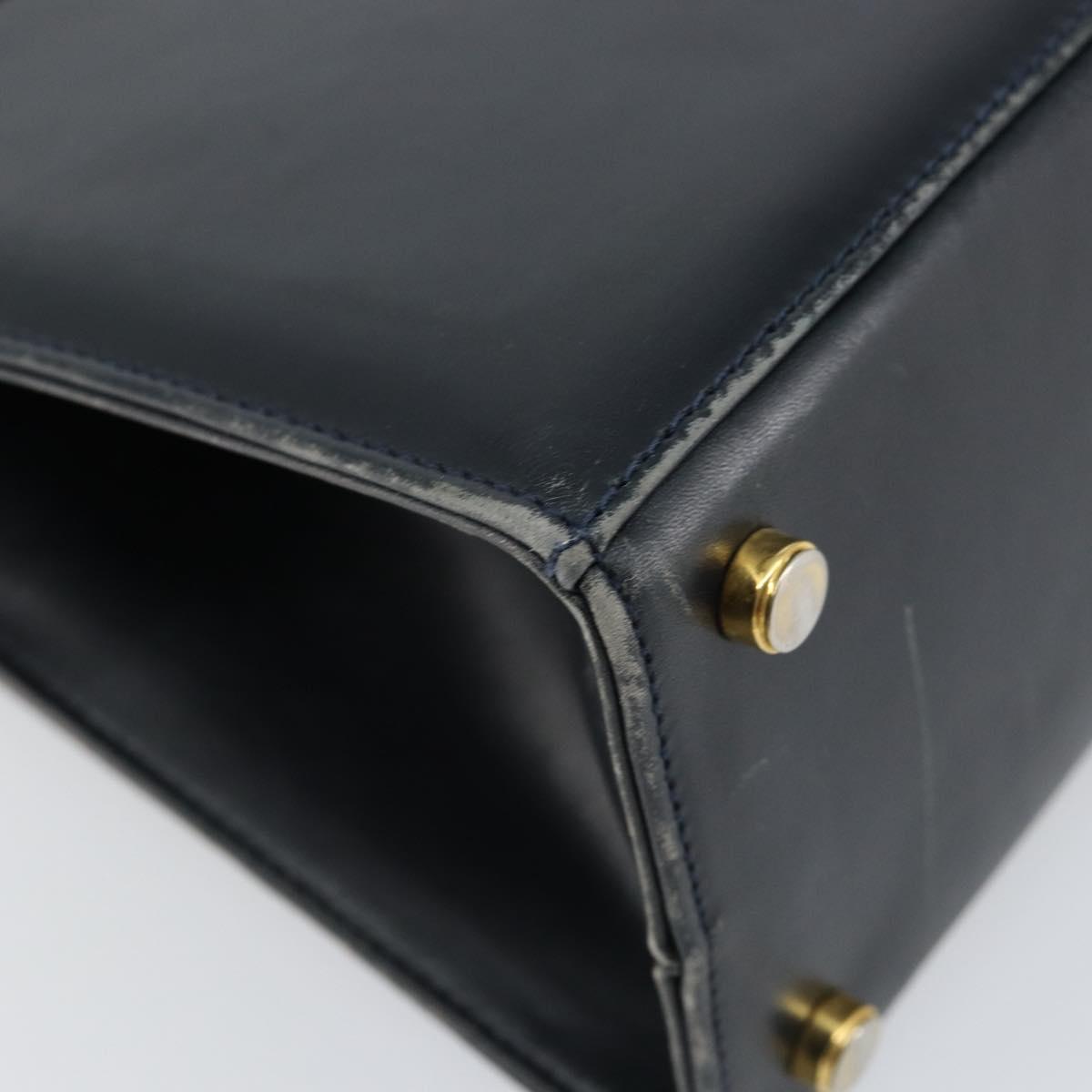 Salvatore Ferragamo Vala Hand Bag Leather Navy Gold Auth gh1106