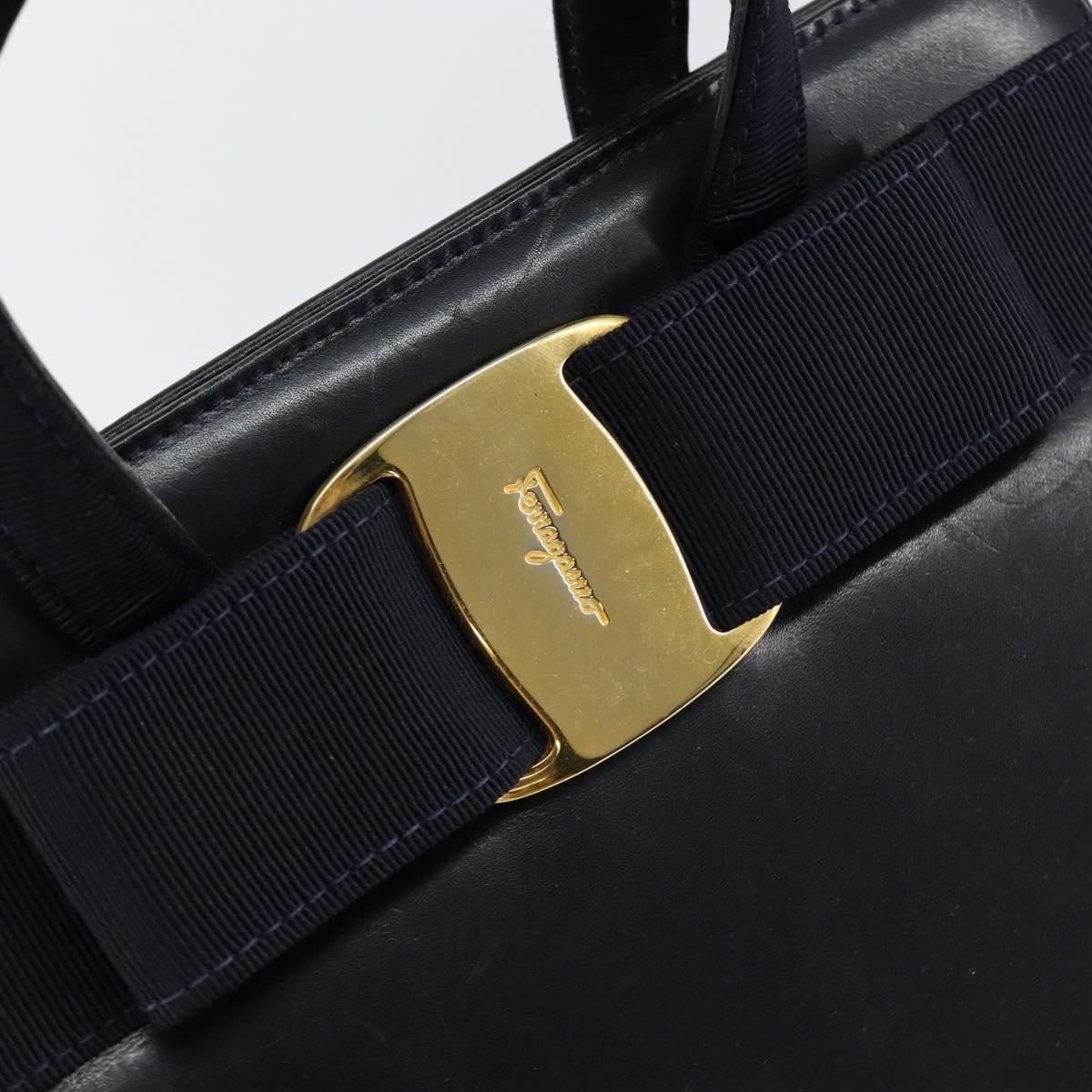 Salvatore Ferragamo Vala Hand Bag Leather Navy Gold Auth gh1106