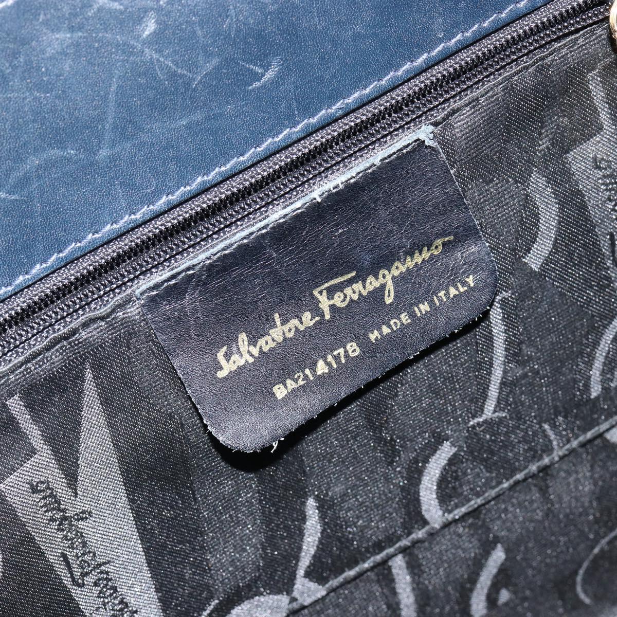 Salvatore Ferragamo Vala Hand Bag Leather Navy Gold Auth gh1106