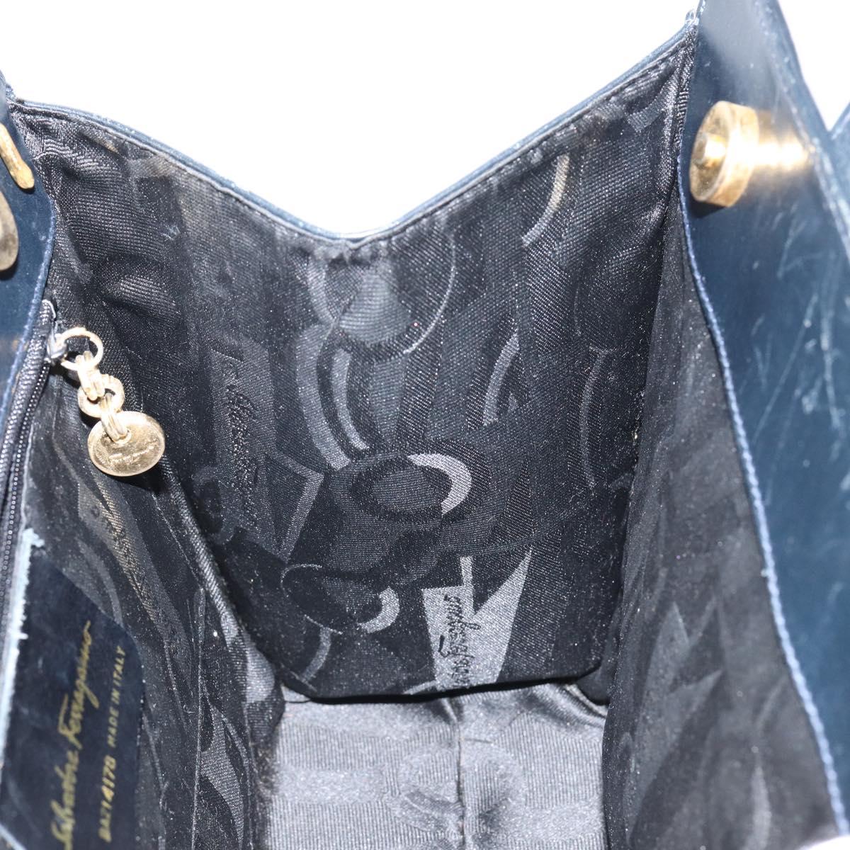 Salvatore Ferragamo Vala Hand Bag Leather Navy Gold Auth gh1106