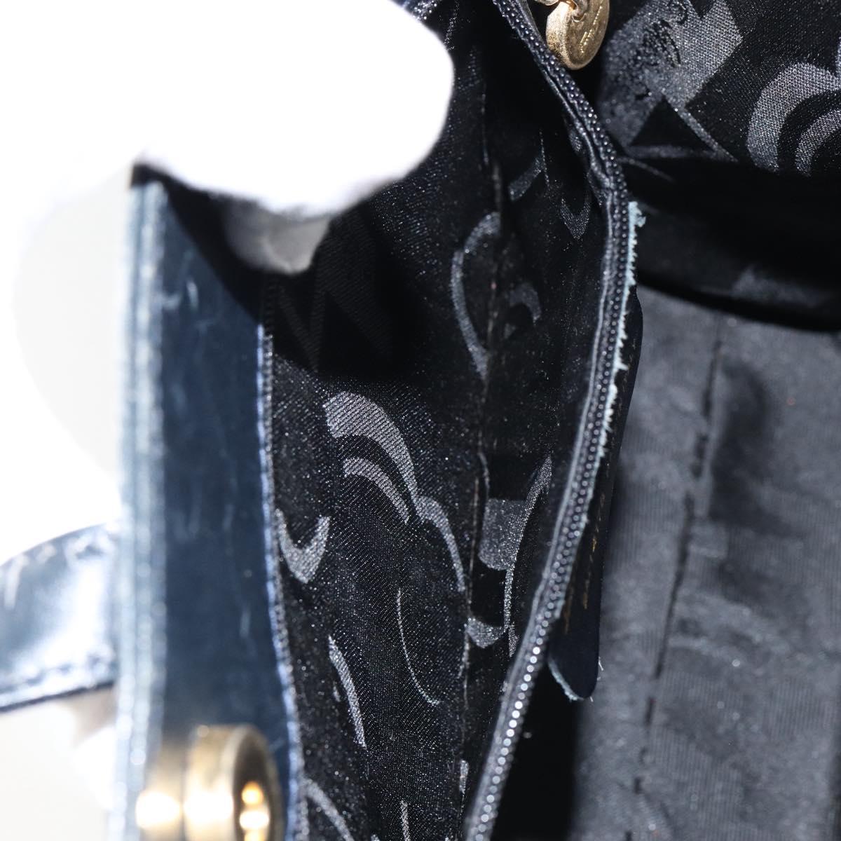 Salvatore Ferragamo Vala Hand Bag Leather Navy Gold Auth gh1106