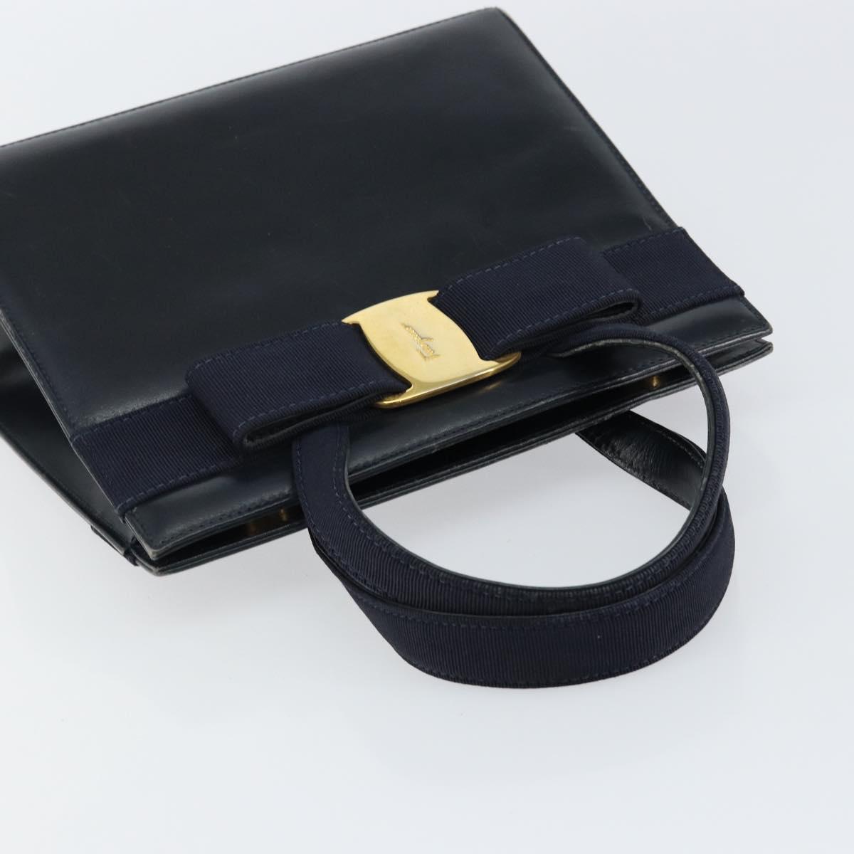 Salvatore Ferragamo Vala Hand Bag Leather Navy Gold Auth gh1106