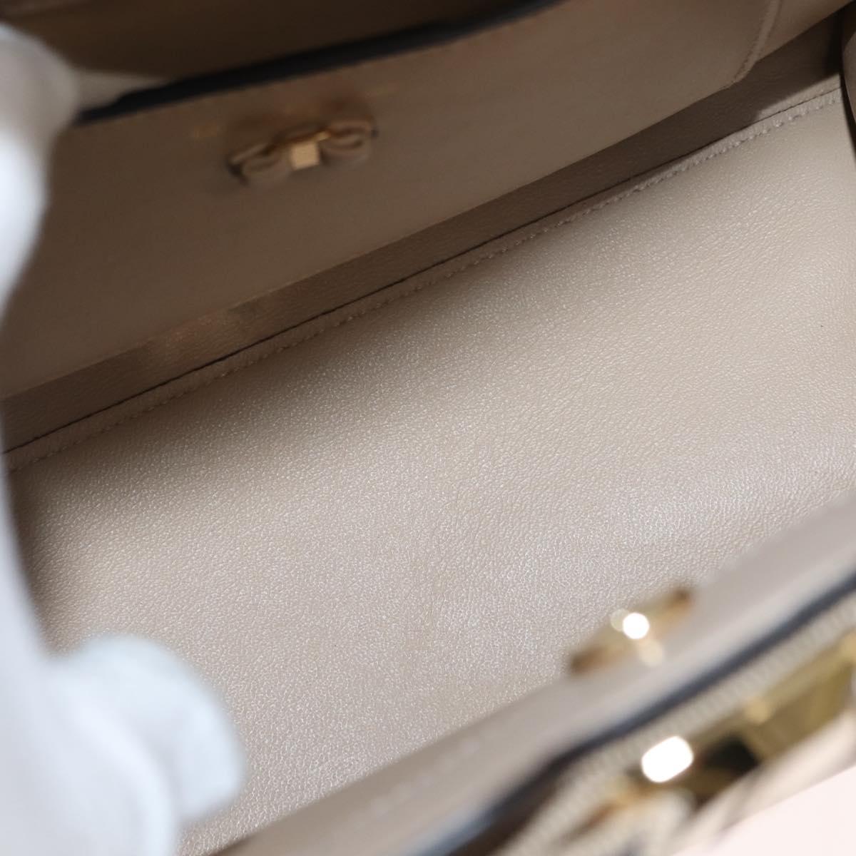 Salvatore Ferragamo Vala Hand Bag Leather 2way Beige Gold Auth gh1107