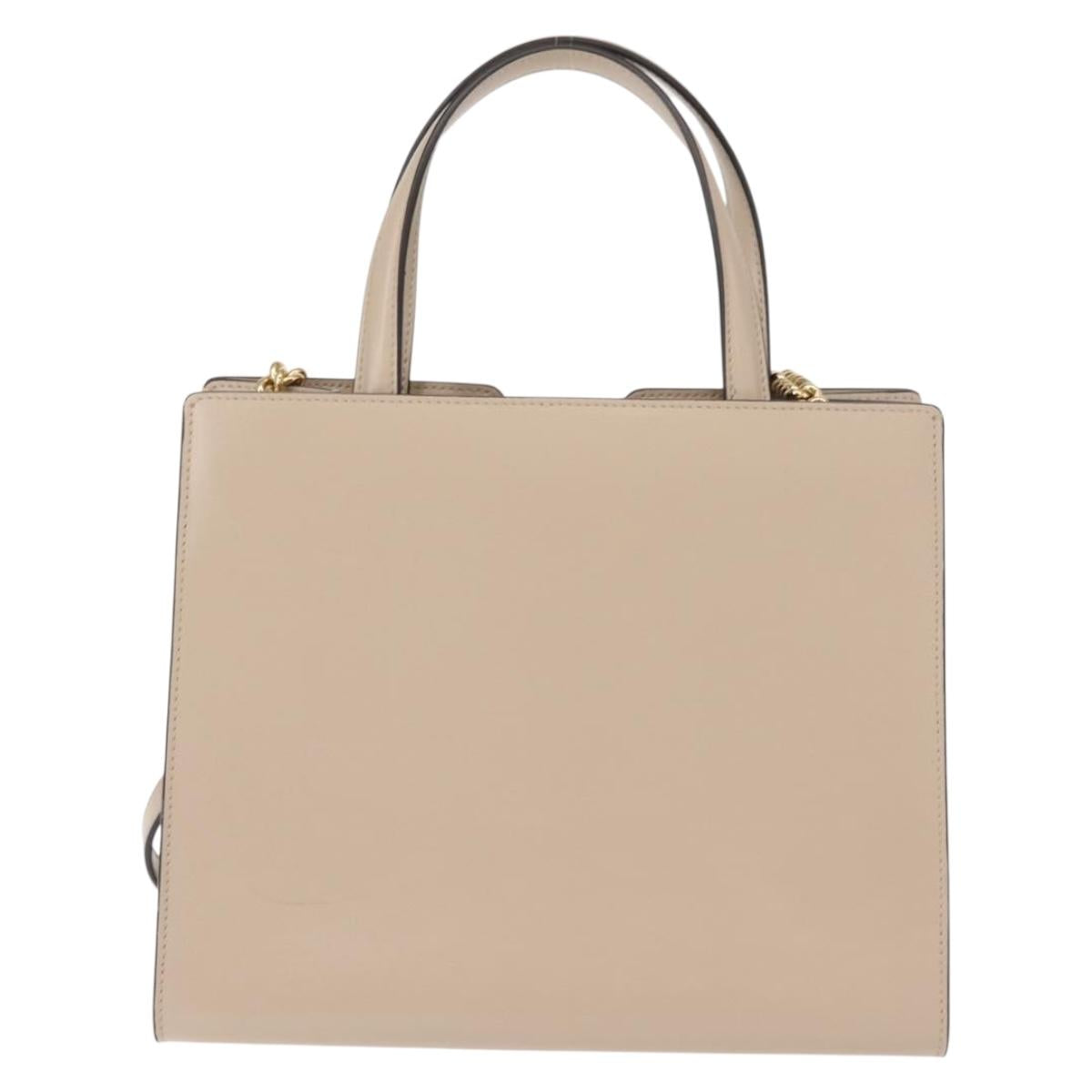 Salvatore Ferragamo Vala Hand Bag Leather 2way Beige Gold Auth gh1107