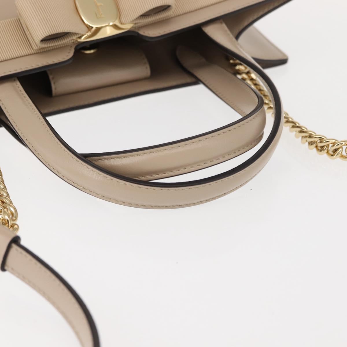 Salvatore Ferragamo Vala Hand Bag Leather 2way Beige Gold Auth gh1107