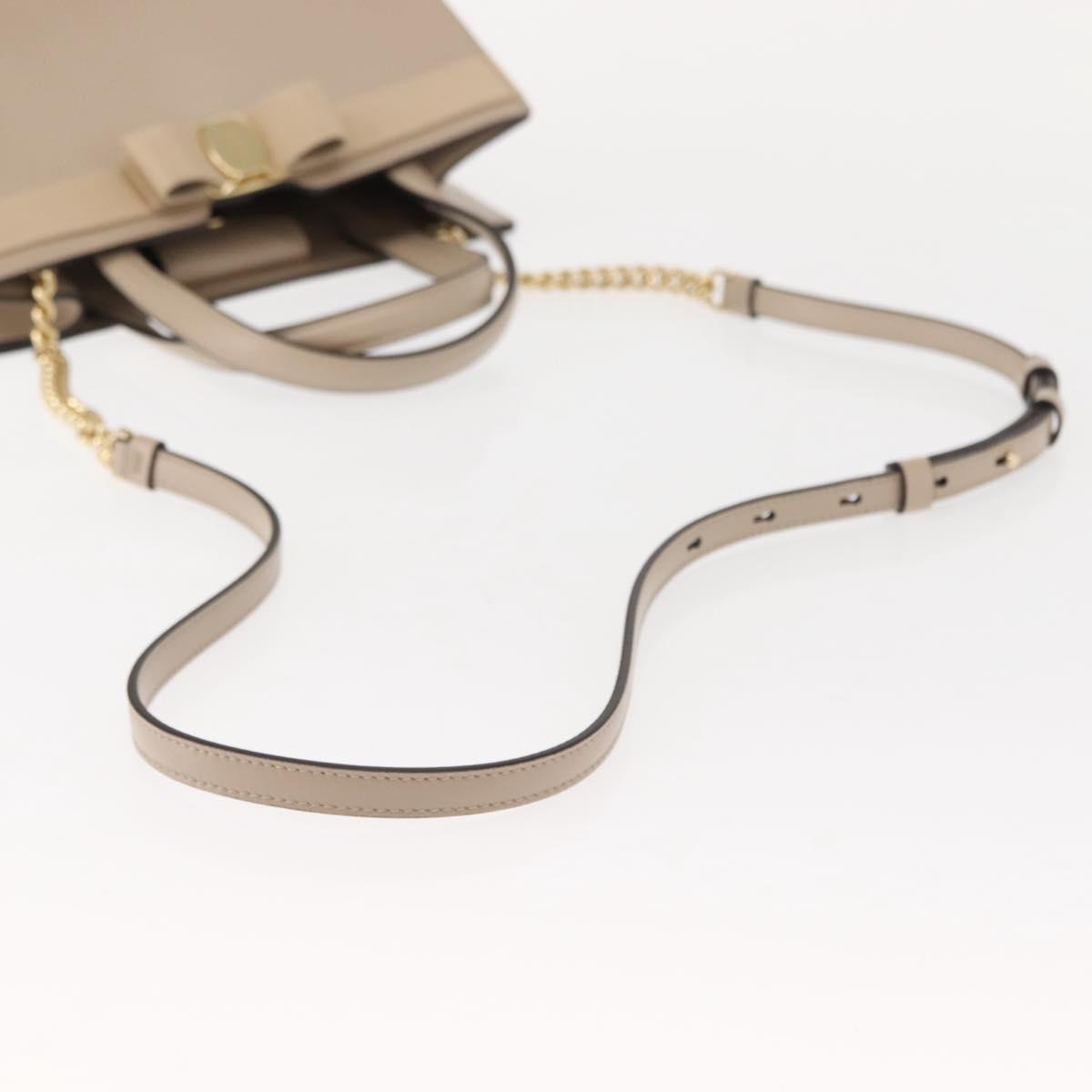 Salvatore Ferragamo Vala Hand Bag Leather 2way Beige Gold Auth gh1107