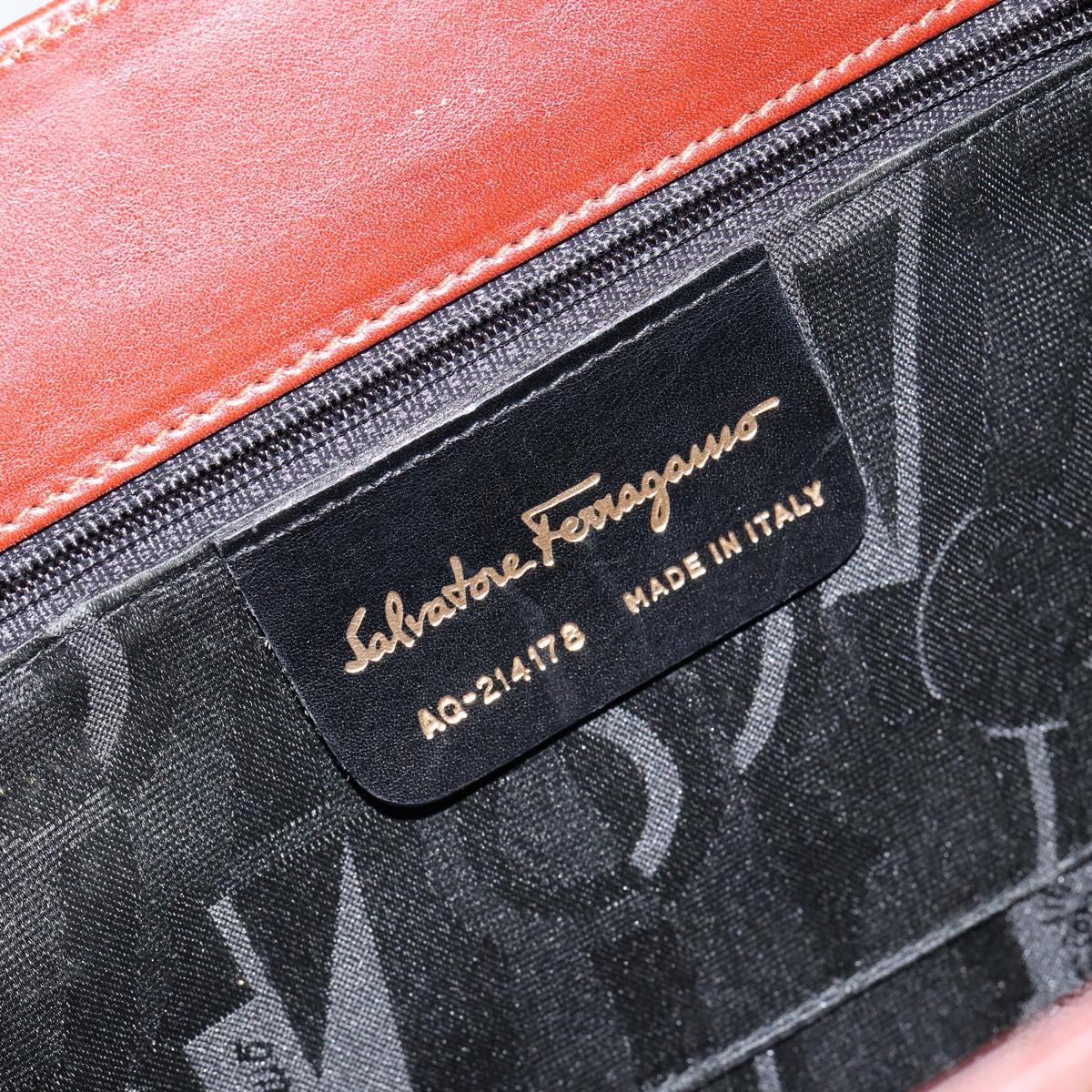 Salvatore Ferragamo Vala Hand Bag Leather 2way Brown Gold Auth gh1108